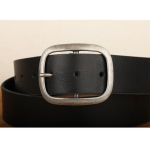 Black Leather Snap Closure Belt Handmade in USA Groomsmen Wedding Unisex Full Grain Leather Belt Antique Silver Buckle image 6