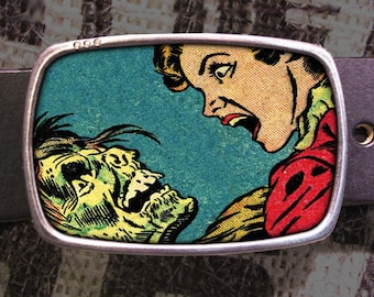 Vintage Zombie Woman Scream Belt Buckle Living Dead Comic Gift for Him Gift for Her Husband Wife Gift Halloween 902 Y2K