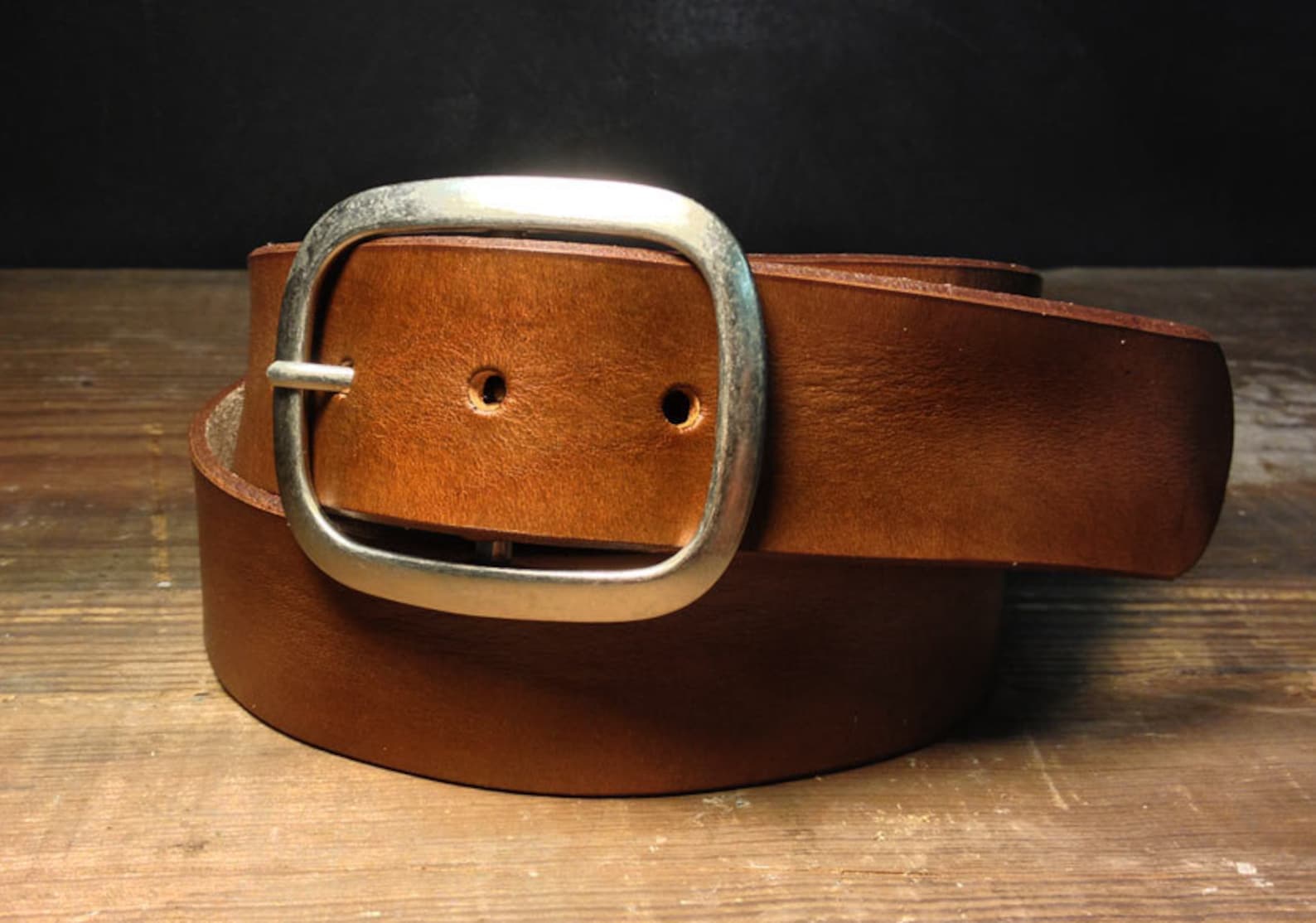 Brown Leather Belt with Silver Buckle Handmade in USA Etsy
