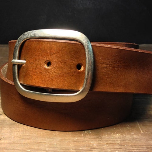 Brown Leather Belt With Silver Buckle Handmade in USA - Etsy