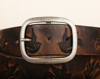 Sparrow Distressed Leather Belt Embossed & Vintage-aged  display picture 2