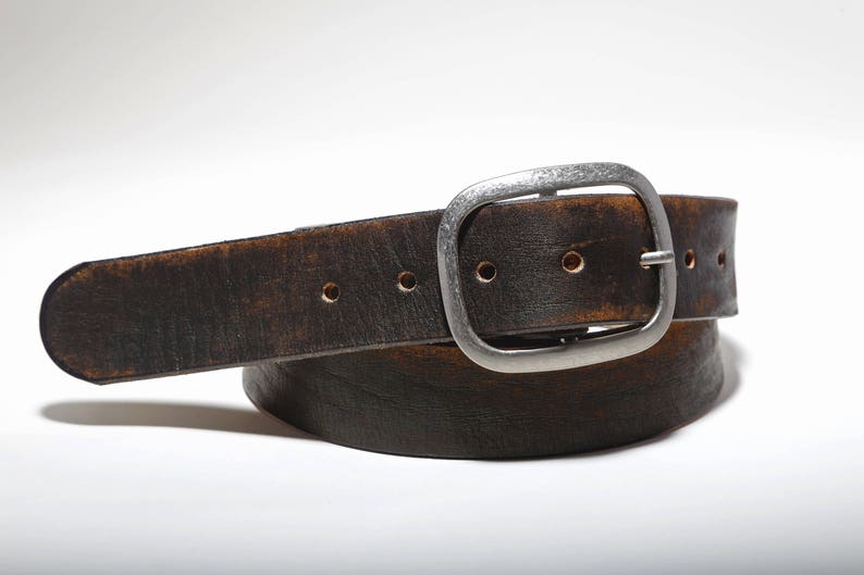 Vintage Distressed Black Brown Leather Belt 100% Full Grain image 3