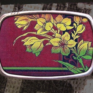 Floral Fade Antique Book Cover Belt Buckle, Vintage Inspired Art Deco Gift for Him or Her Husband Wife Gift Wedding Flowers 90's Victorian image 1