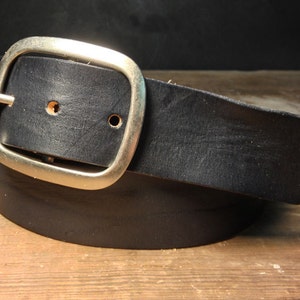 Black Leather Snap Closure Belt Handmade in USA Groomsmen Wedding Unisex Full Grain Leather Belt Antique Silver Buckle image 2