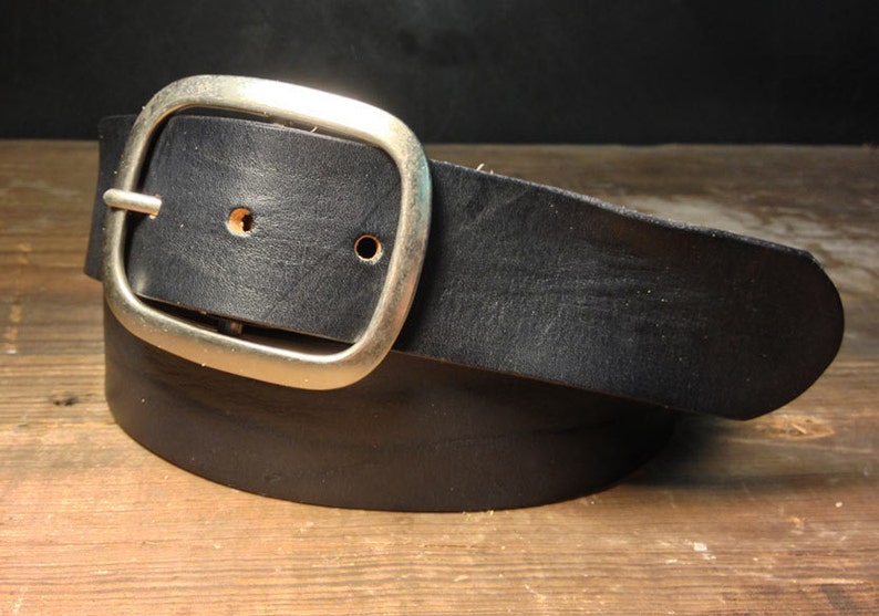 Black Leather Snap Closure Belt Handmade in USA Groomsmen Wedding Unisex Full Grain Leather Belt Antique Silver Buckle image 2