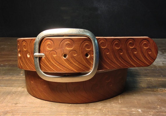 embossed leather belt