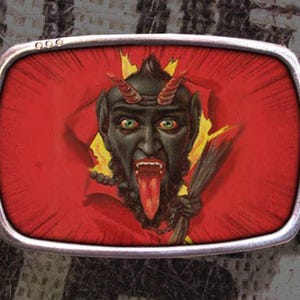 Krampus Belt Buckle, Vintage-Style Christmas Holiday Devil Design for Snap Belts