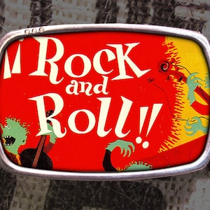 Rock N Roll Belt Buckle, Vintage Inspired, Pop Art 624 Y2K