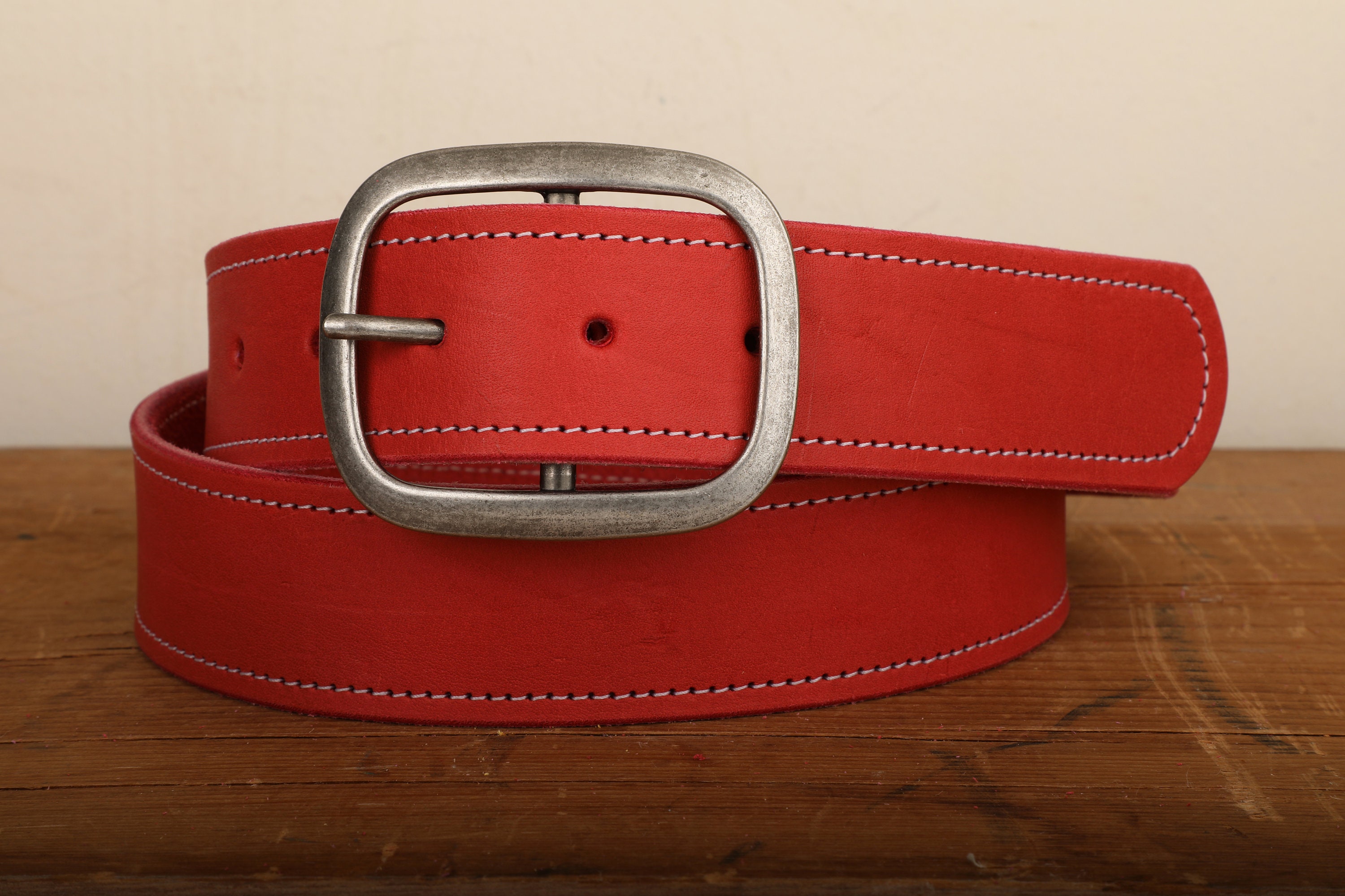 Red Leather Belt with Silver Buckle The Milano Red Leather Belt Limited Edition – Vinci Leather  main image 2
