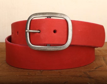 90s Vintage Brighton Red Leather Belt Gold Buckle 33.5 display picture 2
