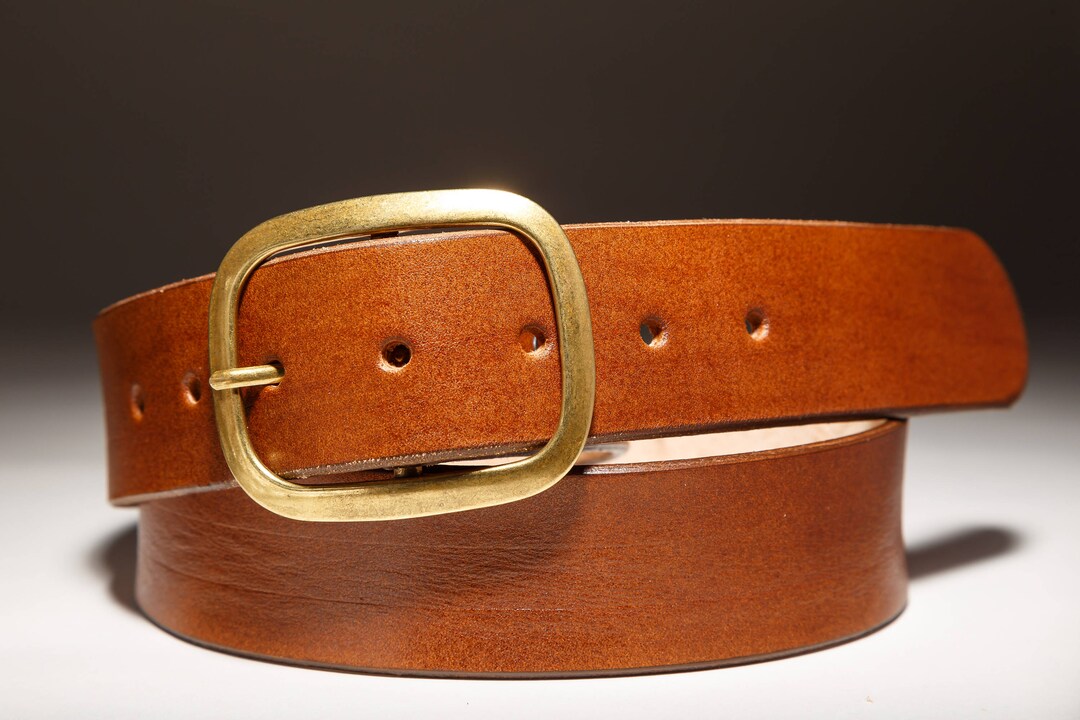 Brown Leather Belt With Brass Buckle Groomsmen Full Grain - Etsy