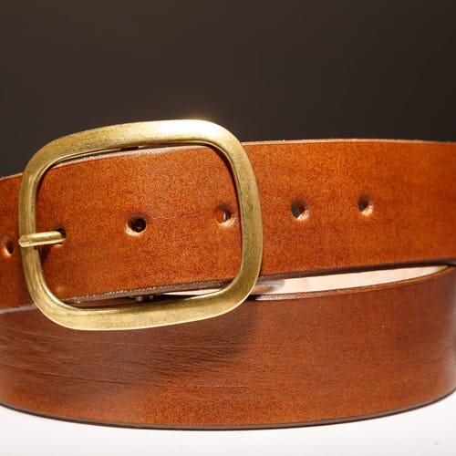 Brown Leather Belt With Silver Buckle Handmade in USA - Etsy