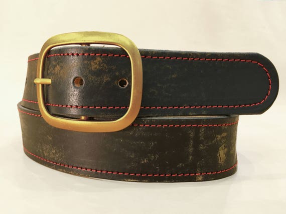 Vintage-style Aged Black Brown Distressed Red Stitched  display picture 2