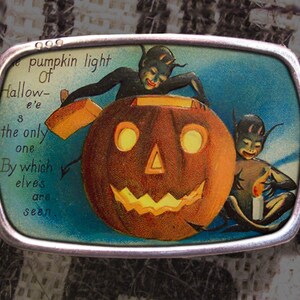 Fivela de cinto vintage de Halloween, elfos de abóbora, diabo, presente assustador à luz de velas para ele, presente para seu marido, esposa, presente, cartão postal vintage, elfo y2k