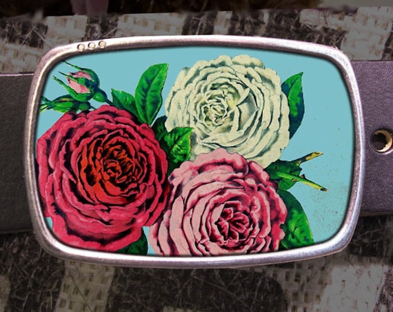 Vintage Rose Rosebud Belt Buckle Antique Flower Garden  display picture 1