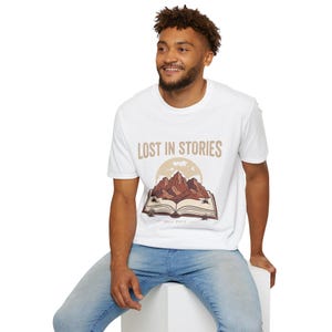 Lost In Stories Shirt, Vintage Book Lover Graphic Tee, Bookish Adventure T-Shirt, Reading Nerd Mountain Top, Literary Aesthetic Gift