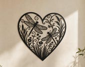 Dragonfly Meadow Heart Wall Art SVG Laser Cut File DXF Instant Download Glowforge Design LightBurn Vector Nature Decor Bundle