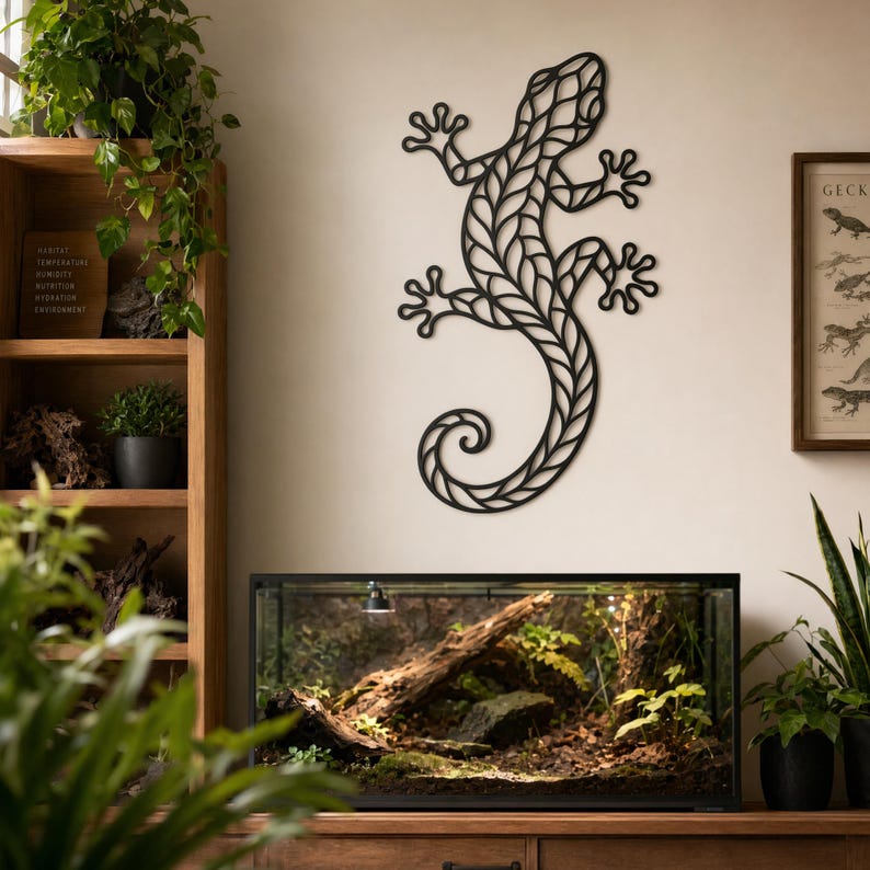 Lizard Dxf File Leaf Gecko Wall Art SVG Lizard Laser File Reptile DXF Bundle Nature ...