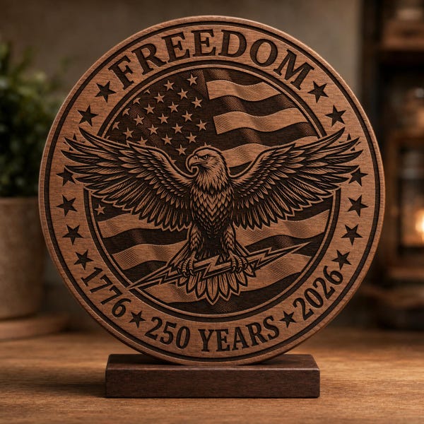 Amerikas 250:e frihetsflagga örnmynt SVG PNG 1776 2026 år USA patriotisk fil frihet laserskuren semiquincentennial Glowforge design