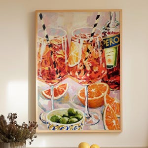 Aperol Spritz Cocktail Acrylic Painting: Wall Print from Artwork, Summer Kitchen Bar Art, Framed