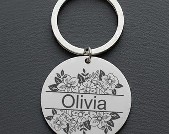 Custom Engraved Stainless Steel Keyring – Anniversary Gift for Her, Personalized Name Keychain