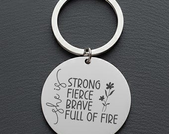 Custom 'She is strong' Bible Verse Keychain - Inspirational Stainless Steel Gift