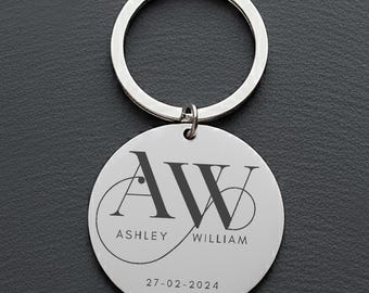 Personalized Anniversary Keychain: Engraved Initials & Date, Stainless Steel