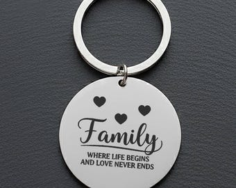 Engraved Family Quote Keyring: Sentimental Stainless Steel Gift