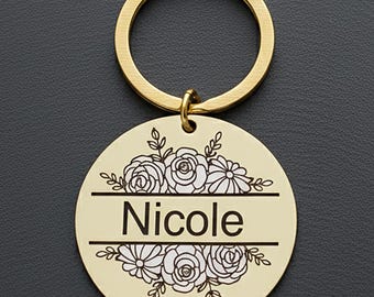Custom Engraved Brass Keyring – Anniversary Gift for Her, Personalized Name Keychain