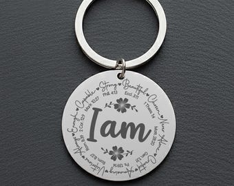 Custom 'I am' Bible Verse Keychain - Inspirational Stainless Steel Gift
