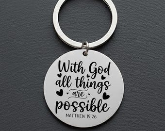 Custom 'With God all things are possible' Bible Verse Keychain - Inspirational Stainless Steel Gift