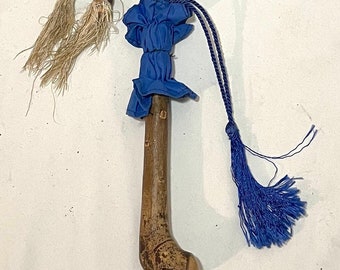 Sombrilla paraguas azul celuloide mango de madera de raíz tallada Paragon antiguo