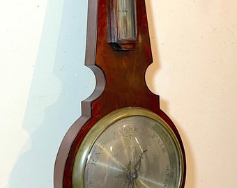 large Antique 19th century A. Gatty mahogany banjo barometer weather instrument