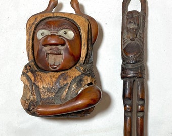 Antique Japanese Meiji Tabako yōki Inro Kiseruzutsu Kiseru Pipe Holder sculpture