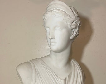 LARGE antique 19th century hand carved female lady Italian marble sculpture bust