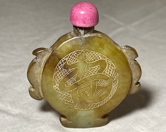 antiguo 1800 tallado a mano piedra de jade porcelana china botella de rapé frasco de baratija