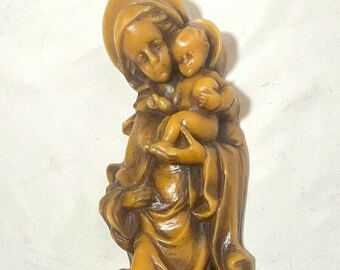 LARGE vintage antique religious Virgin Mary Jesus wax wall sculpture statue