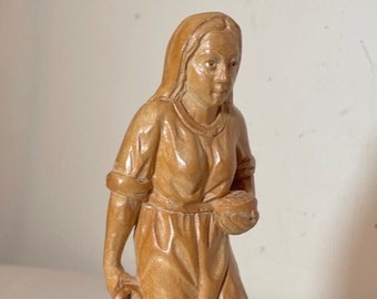 vintage hand carved wood lady woman Folk Art figural sculpture statue art
