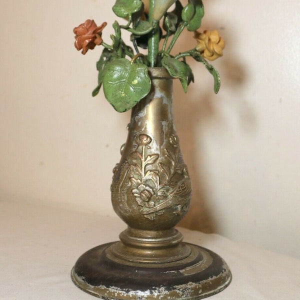 unique antique Chinese bronze cold painted flower vase electric table lamp