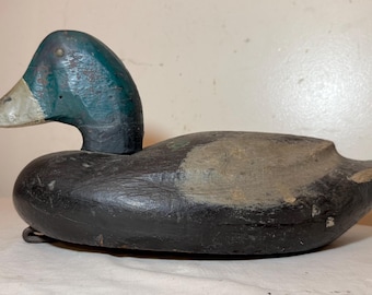 Antique hand carved wood Folk Art mallard duck decoy shore bird sculpture black