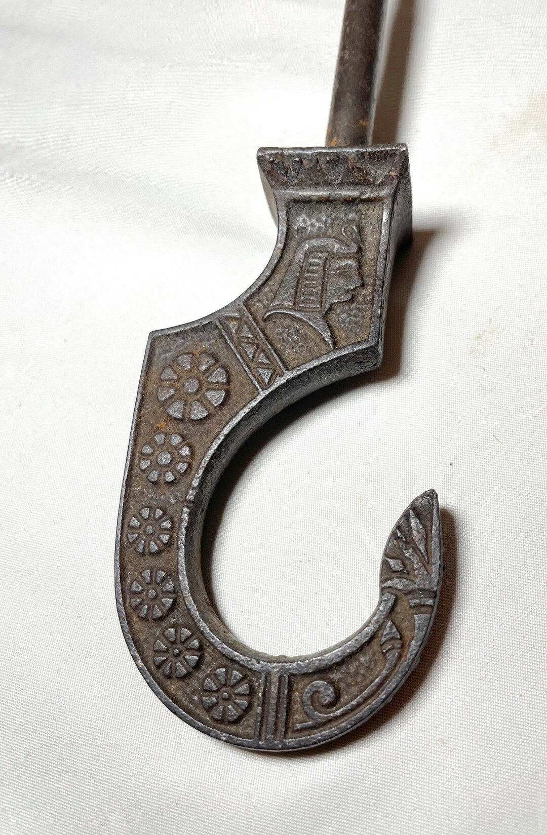 HUGE Antique Eastlake Art Deco Cast Iron Egyptian Ceiling Hook Hanger