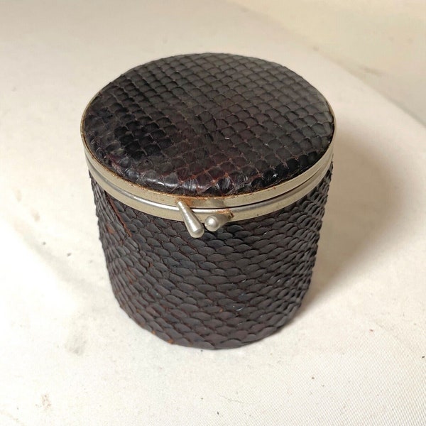 antique handmade snake skin wrapped vanity dresser jewelry ring box w/ mirror