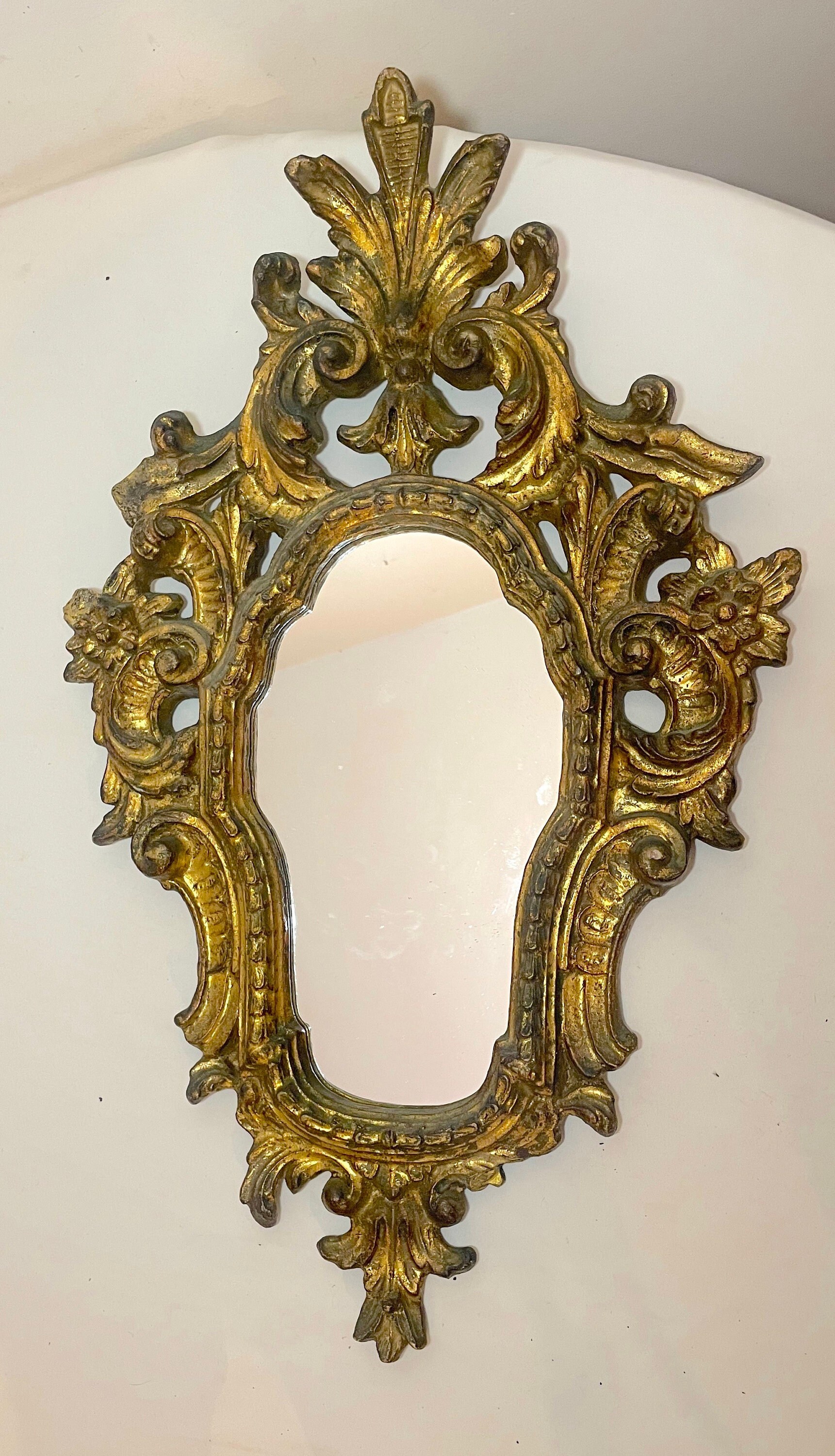 1920s English Victorian Hand Carved Small Mirror