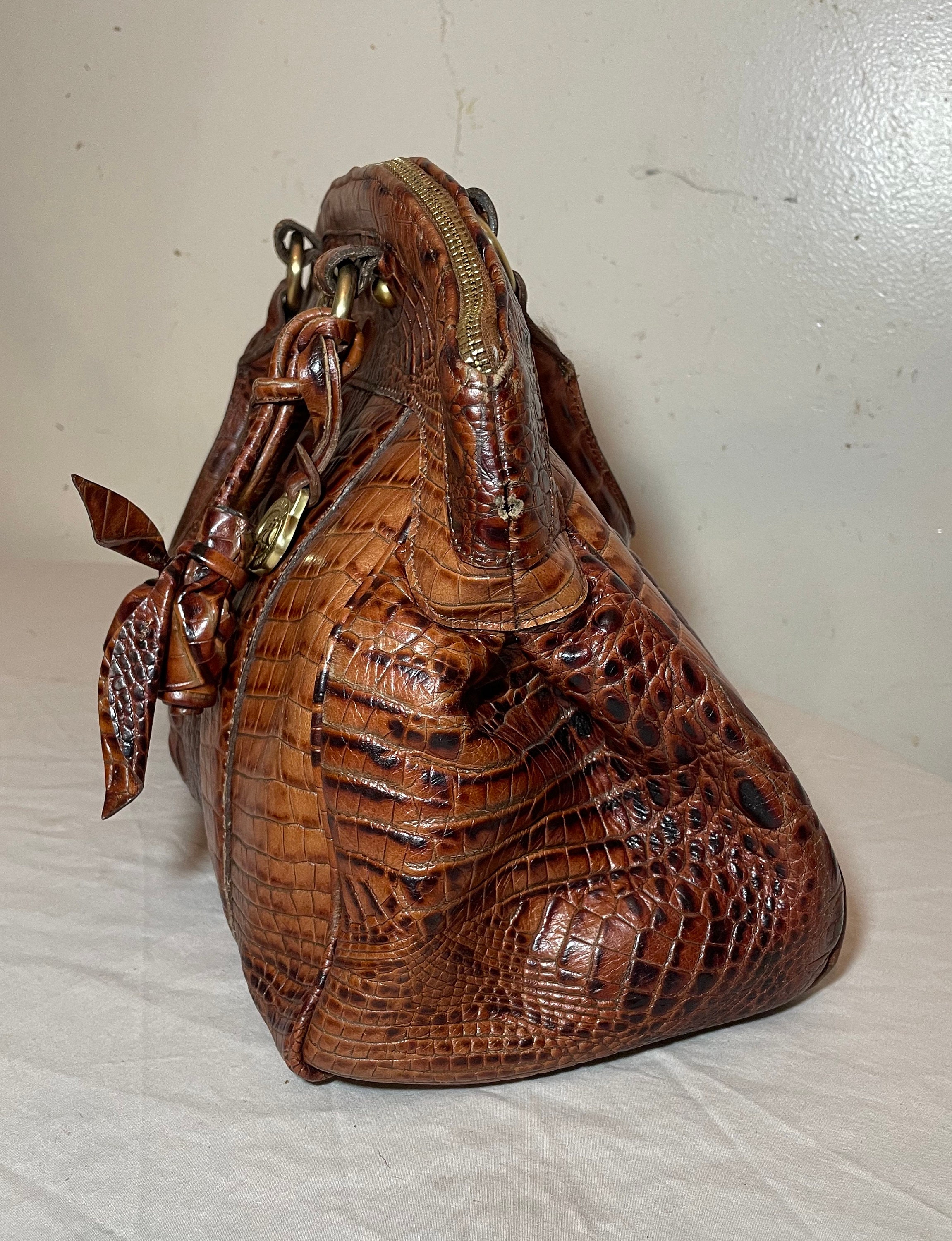 Top Quality Genuine Brahmin Brown Alligator Purse Top Handle Crocodile
