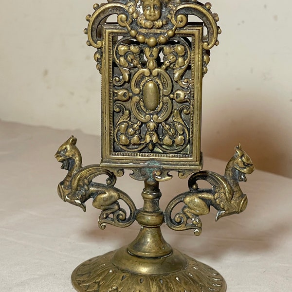 antique 1800's Victorian bronze smoking griffin figural match box holder stand