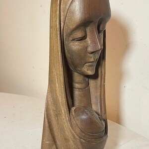 Vintage Hand Carved Wood Religious Virgin Mary Jesus Bust Statue ...