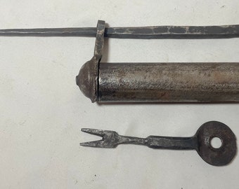 rare antique early 19th century American forged steel door lock 1800's mechanism