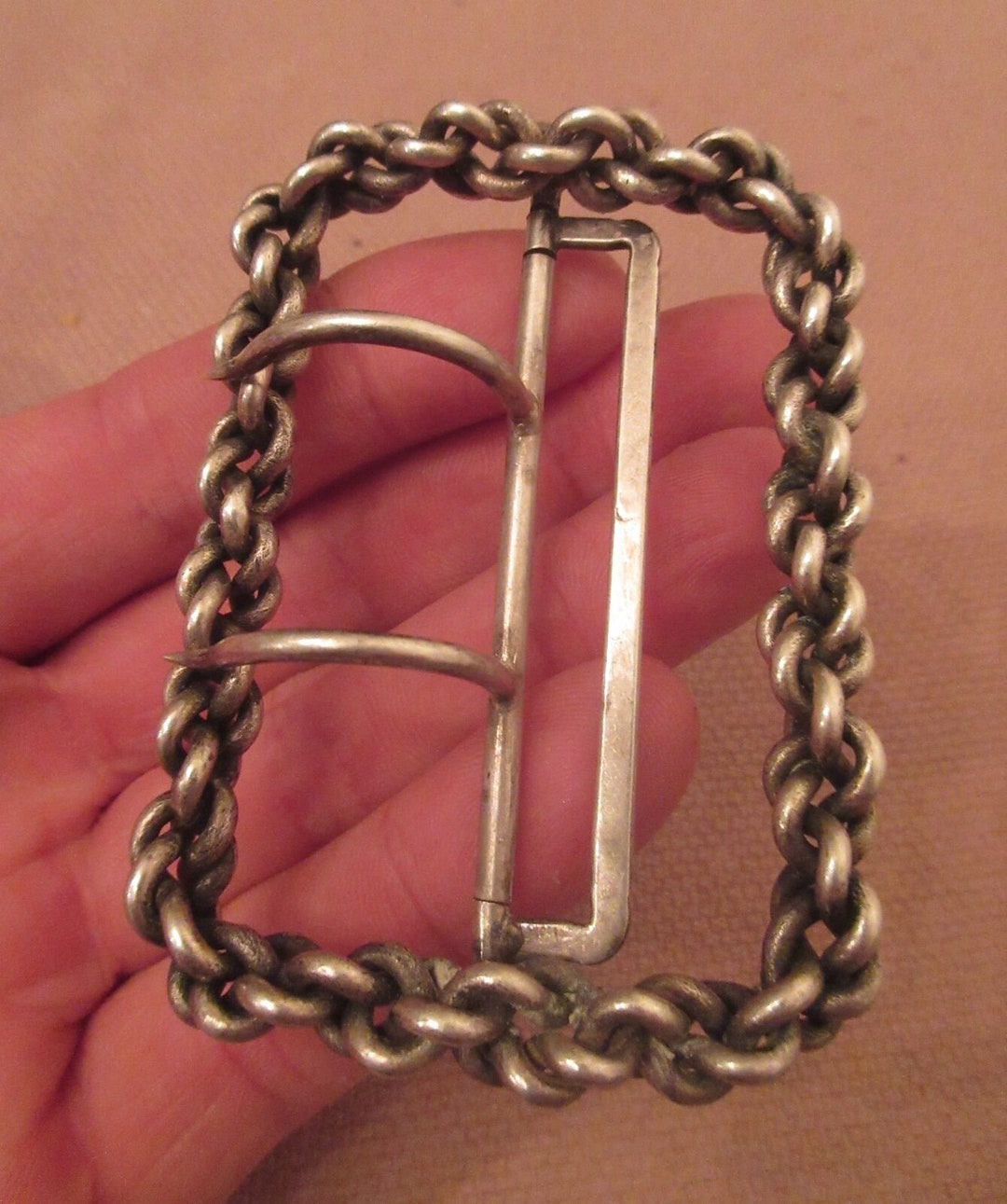 Large 1800s Antique Ornate Handmade Thick Sterling Silver Chain Link