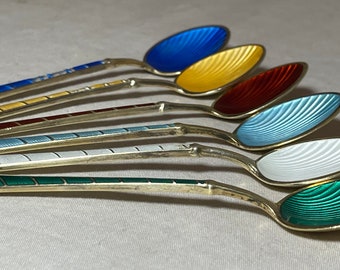 Six Signed Elo Denmark Sterling Silver Gilt Guilloche Enamel Demi