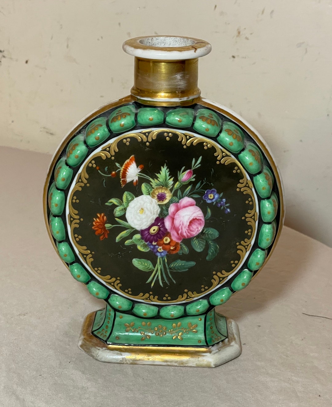 Antique 19th Century Hand Painted Floral French Gilt Porcelain Bud Moon ...
